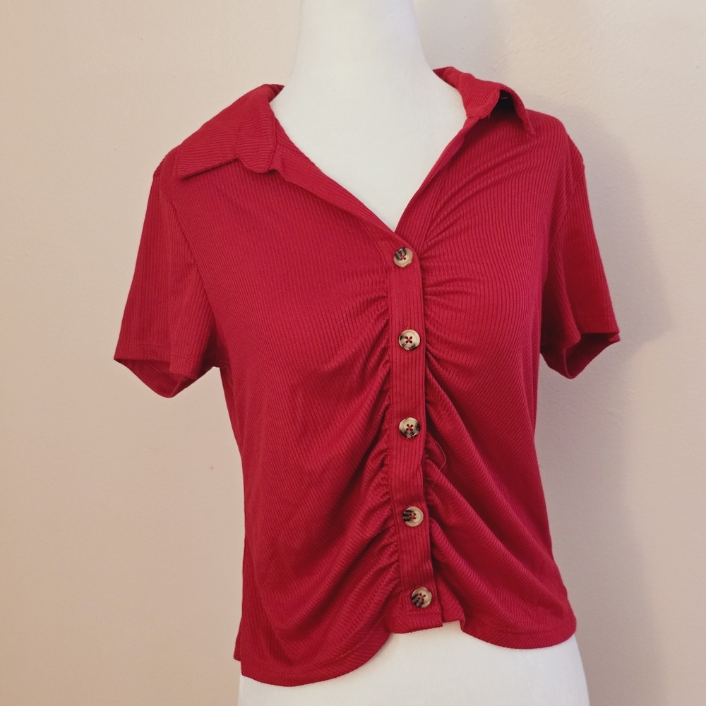 NoBo No Boundaries Women's Large Red Collared Top
